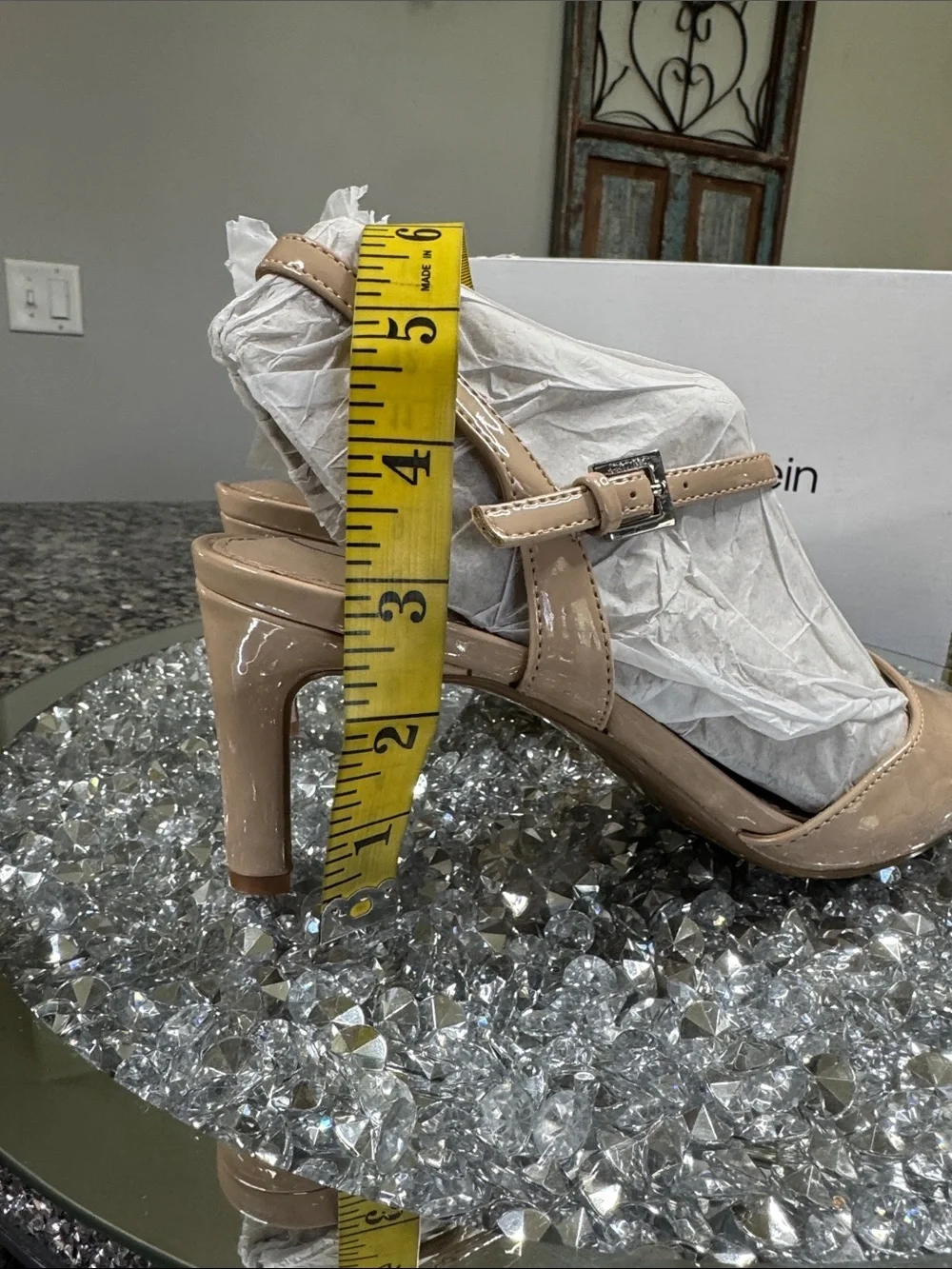 Calvin Klein nude Patent Slingback kitten heel Pumps NEW 7.5